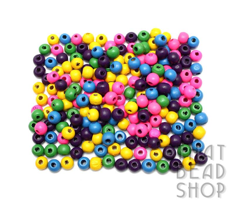 Colour Mix Roundel Wood Beads - 6.5mm x 5mm